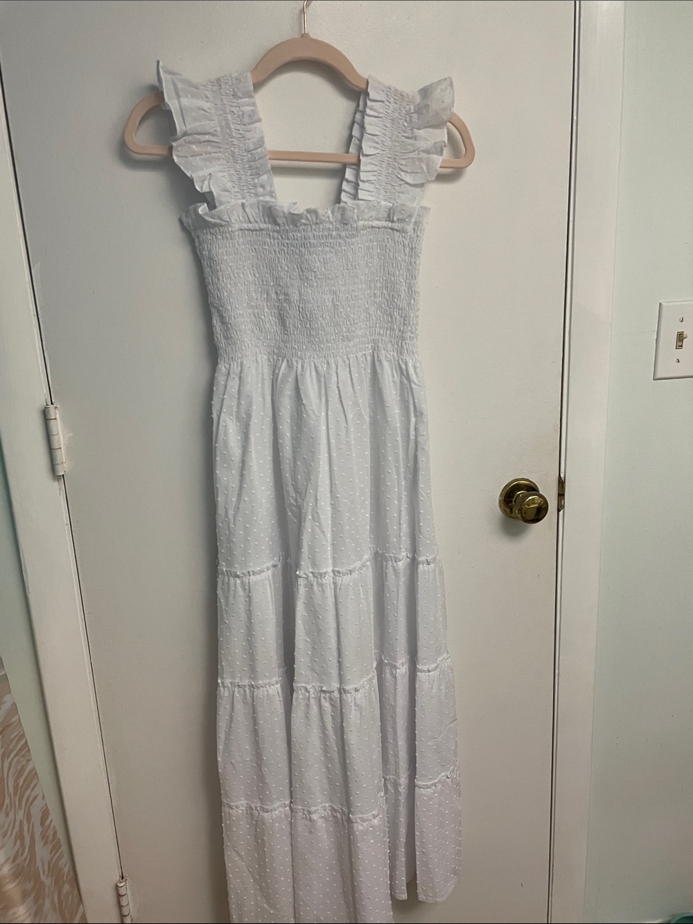 White Ruffled Smocked Maxi Dress